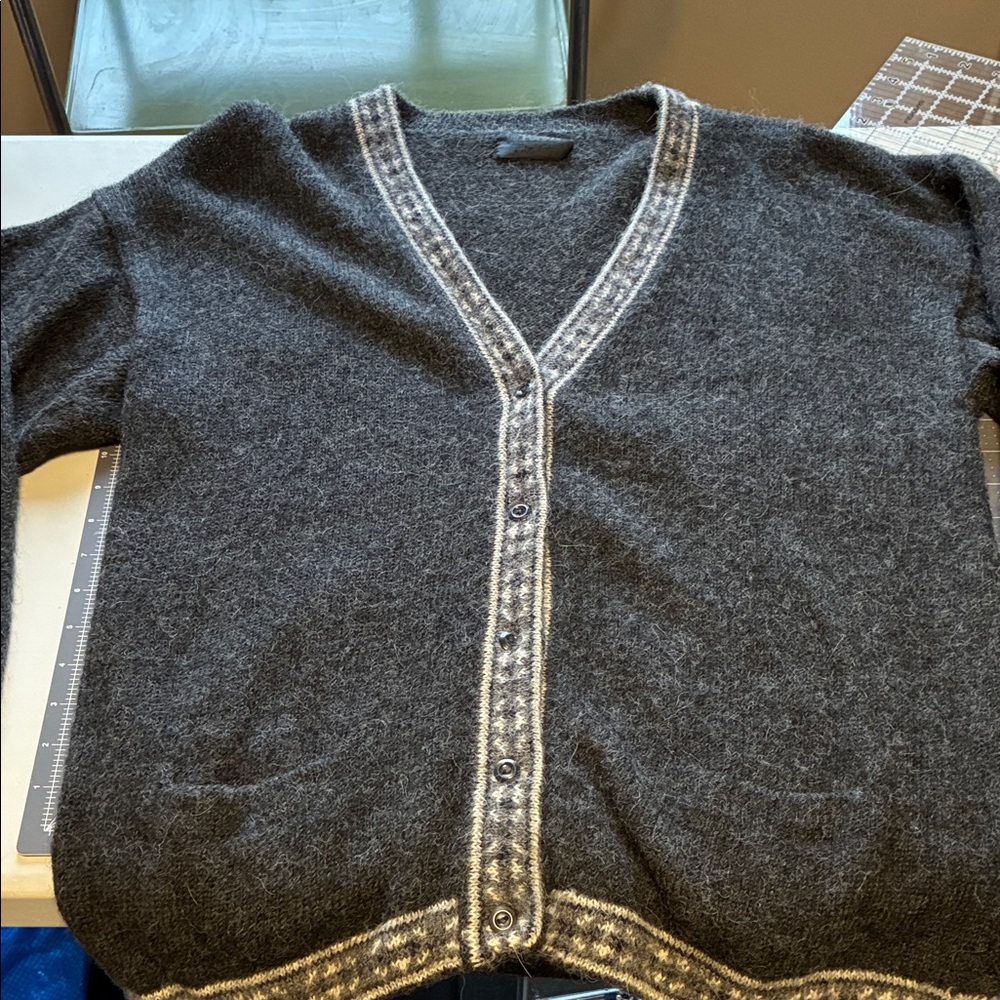 Women's Dark Charcoal V-Neck Button Cardigan Sweater,  baby alpaca